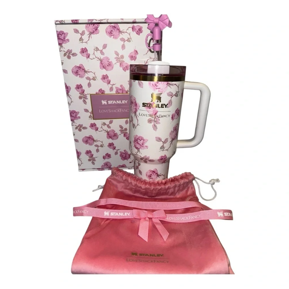 40oz Stanley x LoveShackFancy Limited Edition Tumbler Ribbon Rosa AUTHENTIC NWB - Picture 1 of 11